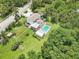 Expansive aerial view showcasing a home with a screened porch, deck, swimming pool, and large, private backyard at 1709 Main St, Safety Harbor, FL 34695