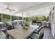 Relaxing screened-in patio with ceiling fans, outdoor seating, and a built-in grill for outdoor entertaining at 1709 Main St, Safety Harbor, FL 34695