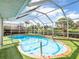 Backyard swimming pool with a screened lanai and artificial turf surrounding the pool at 18702 Van Nuys Cir, Port Charlotte, FL 33948
