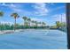 Bright blue community tennis court surrounded by palm trees against a beautiful blue sky at 30445 Tremont Dr, Wesley Chapel, FL 33543