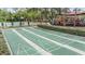 Shuffleboard courts with clearly marked numbers and instructions surrounded by lush greenery at 31331 Anniston Dr, Wesley Chapel, FL 33543