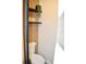 Powder room featuring a toilet, vertical slat wall feature, and floating shelves with decorative accents at 34 Harbor Oaks Cir, Safety Harbor, FL 34695