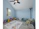 This bedroom features a light blue wall, vaulted ceiling, and a colorful rug at 4100 Miramar Way, St Petersburg, FL 33705