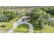 Charming aerial view of this home with a circular driveway, mature trees, and lush landscaping at 6411 Barton Rd, Plant City, FL 33565