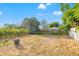 Grassy backyard featuring a fire pit, bordered by mature trees and shrubbery in a fenced-in yard at 7307 34Th N Ave, St Petersburg, FL 33710