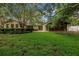 Expansive backyard view showcasing a well-maintained lawn, patio, and a covered lanai at 13898 Egret Ln, Clearwater, FL 33762