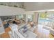 Open-concept living space with a kitchen, dining area, and a view of the pool through sliding doors at 1807 Split Fork Dr, Oldsmar, FL 34677
