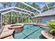 Sparkling in-ground pool and spa combo surrounded by screened enclosure and lush landscaping at 27440 Cedar Park Ct, Wesley Chapel, FL 33544