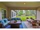 Inviting covered patio with comfortable seating, dining table, and view of the backyard at 6016 Shadowlake Dr, Apollo Beach, FL 33572