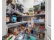 Walk-in pantry with wire shelving stocked with food and household items at 11719 Tetrafin Dr, Riverview, FL 33579