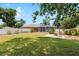 This expansive backyard with lush lawn features a screened-in pool and outdoor patio for relaxing at 12436 Oak St, San Antonio, FL 33576