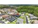 An aerial view of a neighborhood highlighting a two-story home with a private pool and fenced backyard at 1741 Beaconsfield Dr, Wesley Chapel, FL 33543