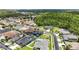 Aerial view of houses in the neighborhood with a large pond and trees in the background at 1741 Beaconsfield Dr, Wesley Chapel, FL 33543