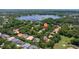 An aerial view of the property with mature trees and a neighborhood lake at 1936 Floresta View Dr, Tampa, FL 33618