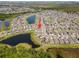 Aerial view displaying homes and a tranquil pond, perfect for nature lovers at 4403 Eternal Prince, Sun City Center, FL 33573