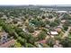 Expansive aerial view of a neighborhood with tree-lined streets and homes with a glimpse of the city skyline at 4609 S Lois Ave, Tampa, FL 33611