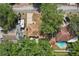 Overhead aerial view of home highlighting backyard features, including a pool, patio, and landscaping at 4609 S Lois Ave, Tampa, FL 33611