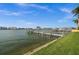 Scenic waterfront view with a private dock and a lush green lawn on a sunny day at 5287 61St S Ave, St Petersburg, FL 33715