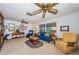 Comfortable living room with a blue sofa, carpet flooring, and a large window for natural light at 5919 35Th N Ave, St Petersburg, FL 33703