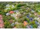 Aerial view of neighborhood showcasing tree-lined streets and diverse home styles at 625 Fayette S Dr, Safety Harbor, FL 34695