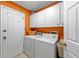 Convenient laundry room with washer, dryer, and ample cabinet storage space at 625 Fayette S Dr, Safety Harbor, FL 34695