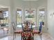 Breakfast nook with elegant chandelier and floor to ceiling windows showcasing backyard and pool at 9276 Ashley Dr, Weeki Wachee, FL 34613