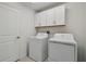 Convenient laundry room with modern washer, dryer, and white cabinets for storage at 9828 Branching Ship Trace, Wesley Chapel, FL 33545