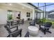 Enjoy outdoor living in this large screened patio with seating and dining options at 10486 Sea Breeze Ridge Dr, Englewood, FL 34223