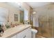 Bathroom featuring a vanity, mirror, toilet, and glass-enclosed shower at 15917 Crying Wind Dr, Tampa, FL 33624