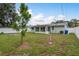 Enjoy this large, green backyard with a fire pit, privacy fence, and screened in porch at 2020 Douglas Ave, Dunedin, FL 34698