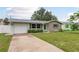Welcoming one-story home with a manicured lawn, charming shutters, and a private driveway at 2020 Douglas Ave, Dunedin, FL 34698