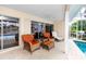 Relax on this lanai with comfortable seating area, waterfront views, and easy pool access at 2096 Massachusetts Ne Ave, St Petersburg, FL 33703