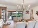 Bright dining room with chandelier, large window overlooking pool and backyard at 3724 Fawn Grove Ct, Land O Lakes, FL 34639