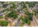 Neighborhood aerial view with mature trees surrounding residential homes and a view of the railways at 4218 E Cayuga St, Tampa, FL 33610