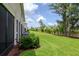 Spacious backyard with lush lawn, privacy landscaping, and well-maintained exterior at 4262 Cloud Hopper Way, Lutz, FL 33559