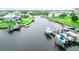 Aerial view of boats docked on backyard canals behind waterfront homes with green lawns at 5712 Biscayne Ct # 201, New Port Richey, FL 34652