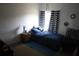 Cozy bedroom with blue bedding and unique, decorative pillows and wall decorations at 10402 Ashley Oaks Drive, Riverview, FL 33578