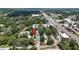 Aerial shot shows the property and surrounding neighborhood close to the city with the location marked by a red pin at 125 Picardy Villa Cir # 100, Brandon, FL 33510