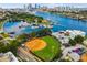 Aerial view of the city skyline, marina and baseball field at 150 Bosphorous Ave, Tampa, FL 33606