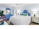 Serene bedroom retreat with blue accents, featuring a plush bed and stylish furnishings for relaxed coastal living at 17334 Gulf Blvd # 203, North Redington Beach, FL 33708