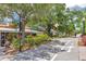 Scenic street view with shaded sidewalks, lush greenery, and inviting shops along a pedestrian-friendly pathway at 1841 Douglas Ave, Dunedin, FL 34698