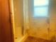 Bathroom with shower stall and floral wallpaper at 20989 Negril, Lutz, FL 33558