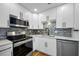 This updated kitchen features stainless steel appliances, white cabinets and a stylish backsplash at 2700 Bayshore Blvd # 5307, Dunedin, FL 34698