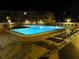 Nighttime view of the illuminated community pool with lounge chairs and palm trees at 2700 Bayshore Blvd # 5307, Dunedin, FL 34698