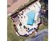 Aerial view of a community pool with lounge chairs and palm trees at 413 Lake Point Ct # 4B, Sun City Center, FL 33573