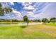 Scenic backyard with a pond and well-maintained lawn, enhancing the outdoor living space at 4304 Place Le Manes, Lutz, FL 33558