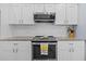 Modern kitchen with stainless steel appliances, granite countertops, and white cabinets at 4505 Anaconda Dr, New Port Richey, FL 34655