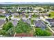 Aerial view of a residential neighborhood with well-maintained homes, green lawns and tree-lined streets at 679 Challice Dr, Spring Hill, FL 34609