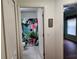 Hallway view looking to a bedroom and a bathroom with flamingo-themed shower curtain at 8313 Arabian Dunes Pl, Riverview, FL 33578