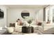 Bright living room with a comfortable sectional sofa and a decorative round mirror at 9414 Gladsome Dr, Land O Lakes, FL 34637
